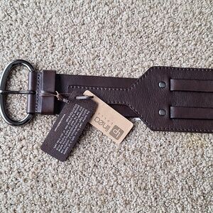 NWT Linea Pelle Wide Leather Waist Belt - Dark Brown - Size L